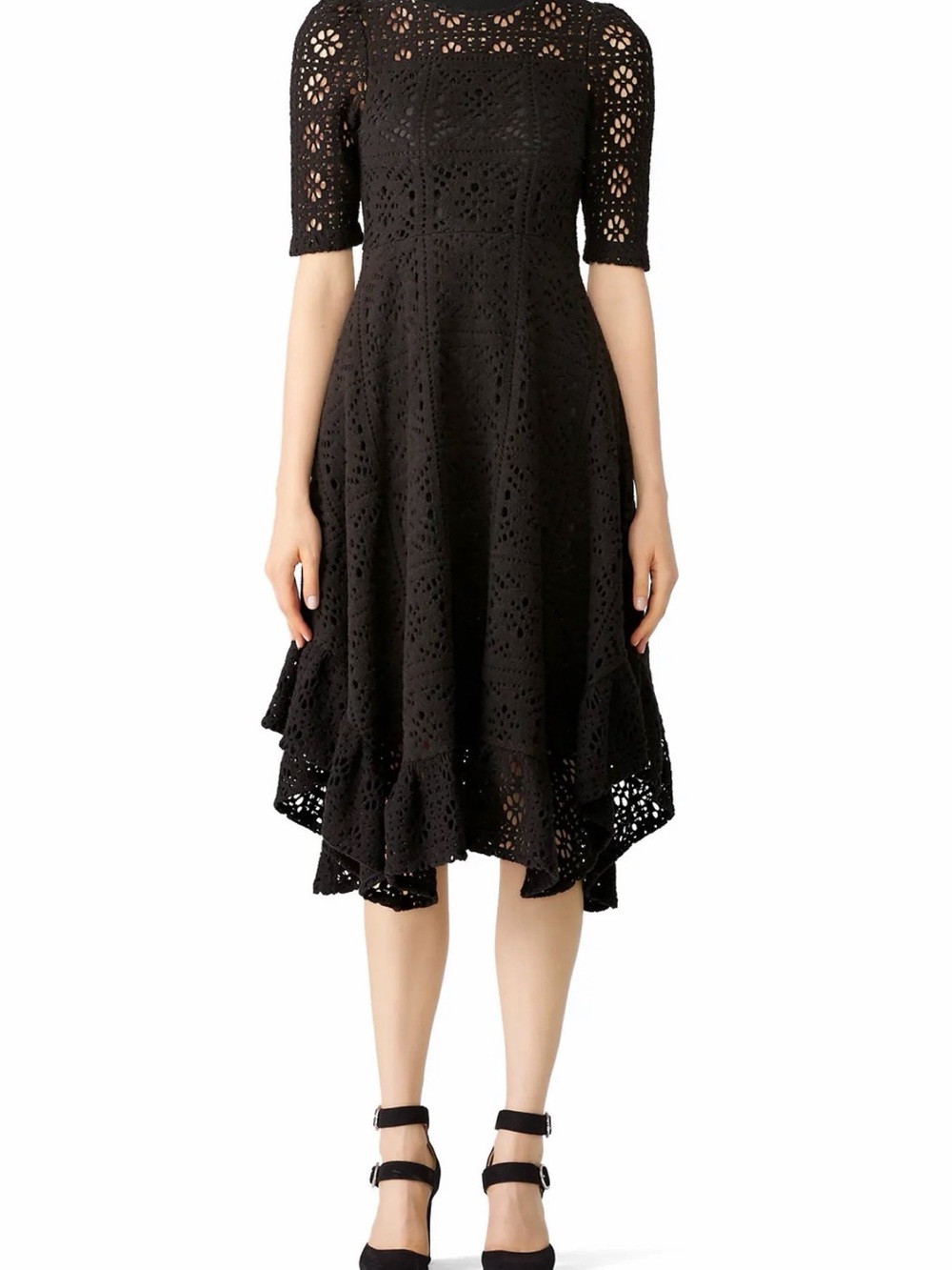 See by Chloé Black Eyelet High-Low Fit & Flare Dress